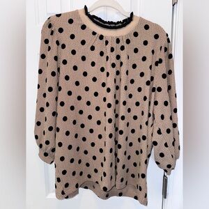 Umgee Beige Polka Dot Blouse with Black Dots